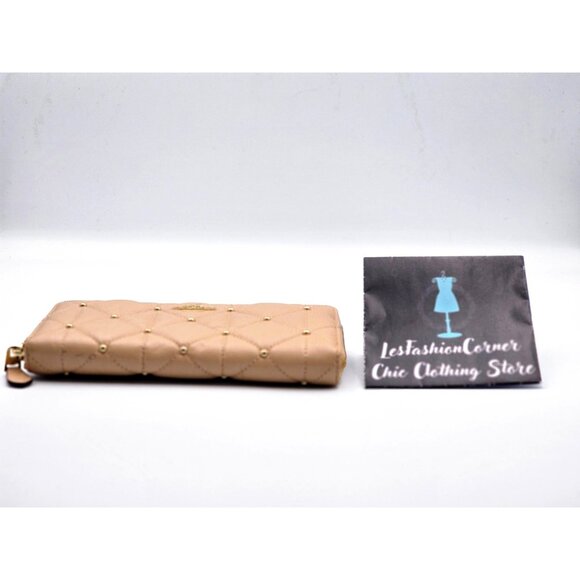 Coach Women's Tan Leather Accordion Zip Wallet Studded Diamond Quilting 354 - Picture 12 of 14